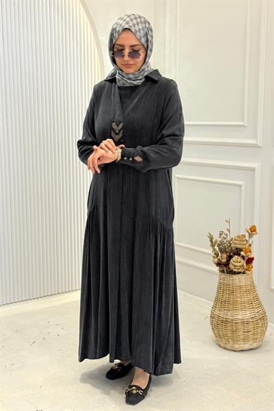 Behrem Büyük Beden Tesettür Elbise Siyah OTW75009