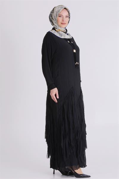 Behrem Büyük Beden Tesettür Elbise Siyah OTW7526
