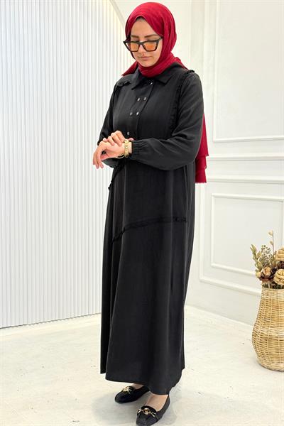 Behrem Büyük Beden Tesettür Elbise Siyah OTW7524