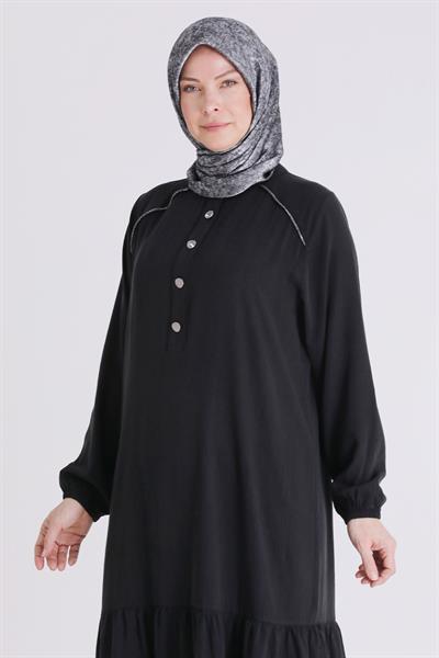 Behrem Büyük Beden Tesettür Elbise Siyah OTW7525
