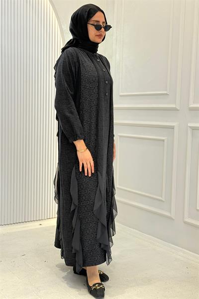 Behrem Büyük Beden Tesettür Elbise Siyah OTW75010