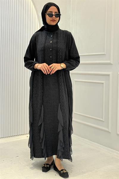 Behrem Büyük Beden Tesettür Elbise Siyah OTW75010