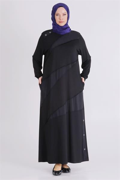 Behrem Büyük Beden Tesettür Elbise Siyah OTW7527