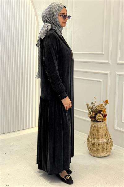 Behrem Büyük Beden Tesettür Elbise Siyah OTW75009