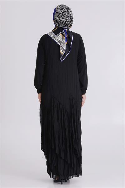 Behrem Büyük Beden Tesettür Elbise Siyah OTW7526
