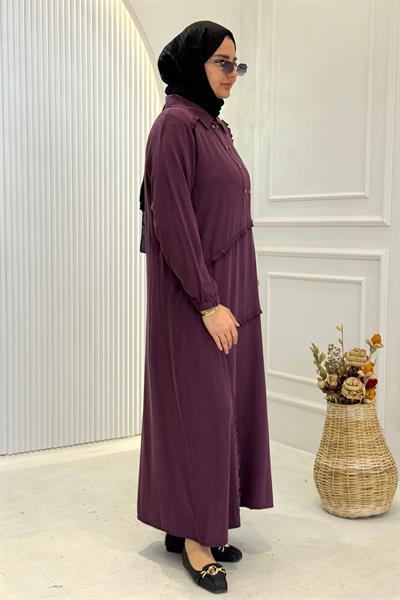 Behrem Büyük Beden Tesettür Elbise Vişne OTW7524