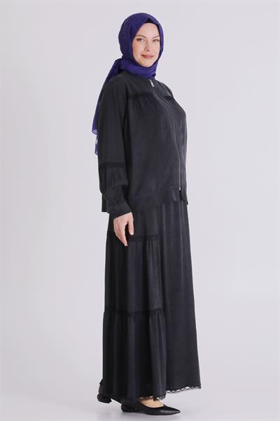 Behrem Büyük Beden Tesettür Etekli Takım Siyah OTW38002
