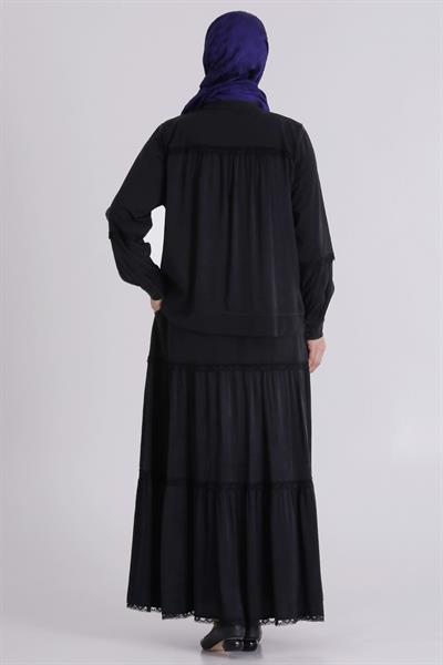 Behrem Büyük Beden Tesettür Etekli Takım Siyah OTW38002