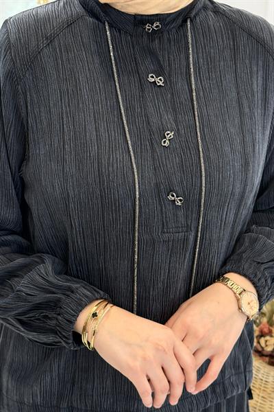 Behrem Büyük Beden Tesettür Etekli Takım Siyah OTW38003