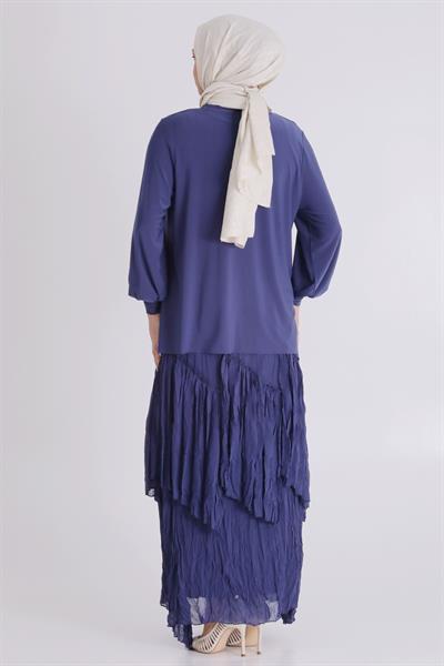 Behrem Büyük Beden Tesettür Etekli Takım Morcivert OTW3802