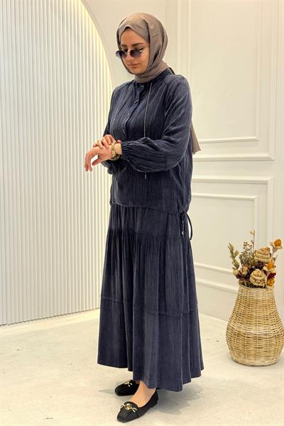 Behrem Büyük Beden Tesettür Etekli Takım Lacivert OTW38003