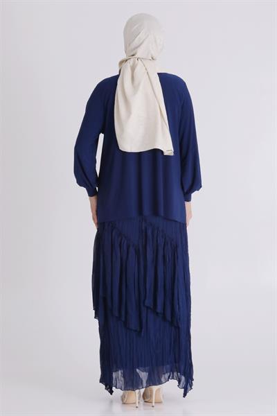 Behrem Büyük Beden Tesettür Etekli Takım İndigo OTW3802