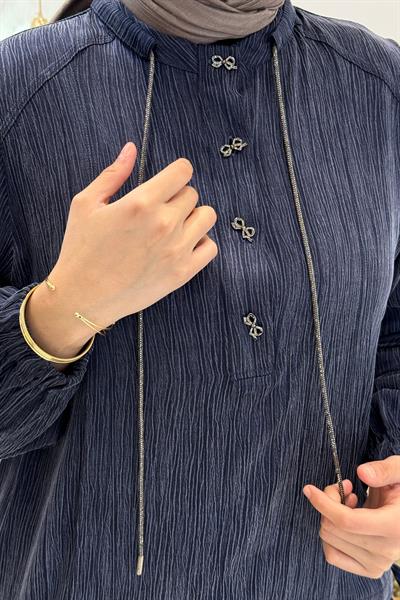 Behrem Büyük Beden Tesettür Etekli Takım Lacivert OTW38003