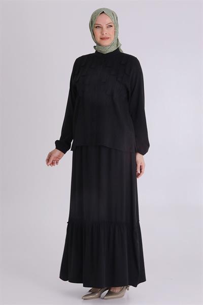 Behrem Büyük Beden Tesettür Etekli Takım Siyah OTW3547