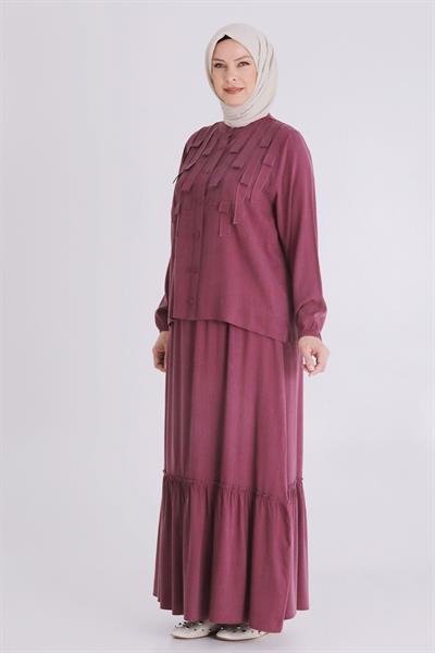 Behrem Büyük Beden Tesettür Etekli Takım Vişne OTW3547
