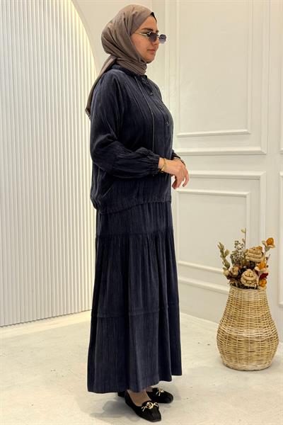Behrem Büyük Beden Tesettür Etekli Takım Lacivert OTW38003