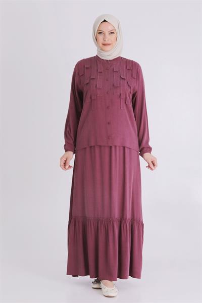 Behrem Büyük Beden Tesettür Etekli Takım Vişne OTW3547