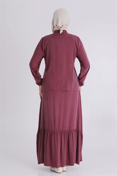 Behrem Büyük Beden Tesettür Etekli Takım Vişne OTW3547