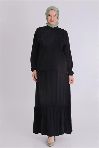 Behrem Büyük Beden Tesettür Etekli Takım Siyah OTW3547
