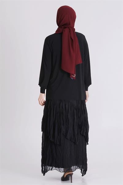 Behrem Büyük Beden Tesettür Etekli Takım Siyah OTW3802