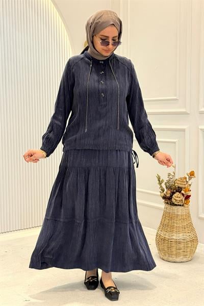 Behrem Büyük Beden Tesettür Etekli Takım Lacivert OTW38003