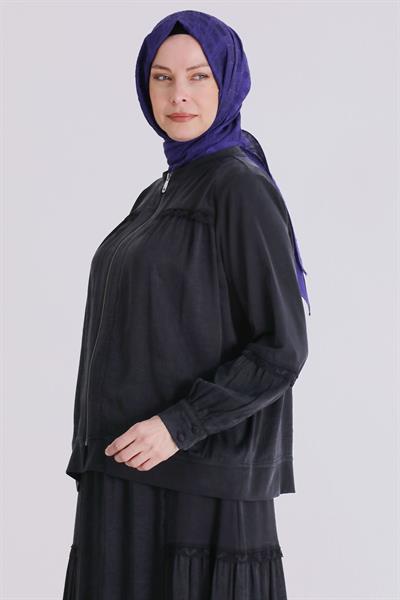 Behrem Büyük Beden Tesettür Etekli Takım Siyah OTW38002