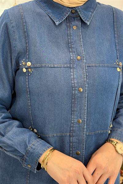 Behrem Büyük Beden Tesettür Etekli Tensel Kot Takım Koyu Mavi OTW38001