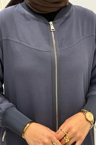 Behrem Büyük Beden Tesettür Ferace Duman Mavi OTW2829