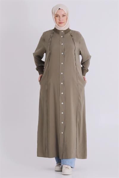 Behrem Büyük Beden Tesettür Ferace Haki OTW2828