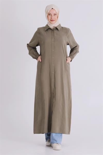 Behrem Büyük Beden Tesettür Ferace Haki OTW2827