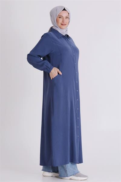 Behrem Büyük Beden Tesettür Ferace İndigo OTW2827
