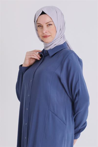 Behrem Büyük Beden Tesettür Ferace İndigo OTW2827