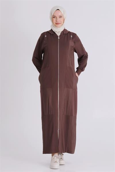 Behrem Büyük Beden Tesettür Ferace Kahve OTW28081