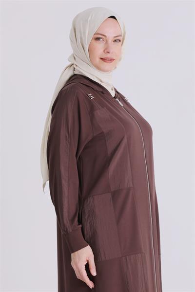 Behrem Büyük Beden Tesettür Ferace Kahve OTW28081