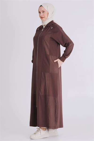 Behrem Büyük Beden Tesettür Ferace Kahve OTW28081