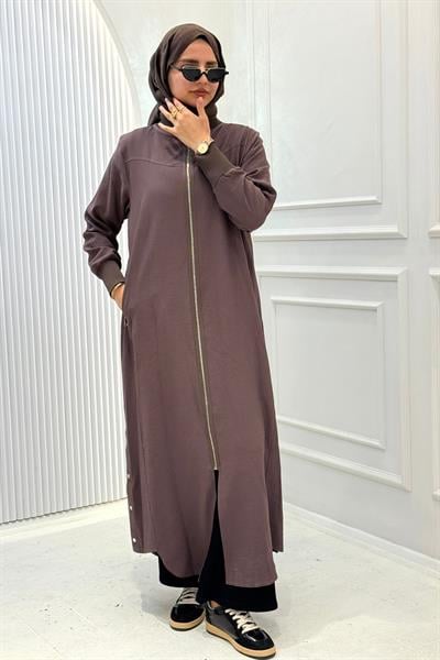 Behrem Büyük Beden Tesettür Ferace Kakao OTW2829