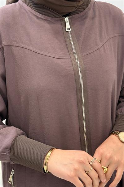 Behrem Büyük Beden Tesettür Ferace Kakao OTW2829