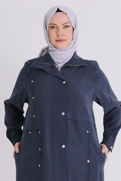Behrem Büyük Beden Tesettür Ferace Lacivert OTW28079
