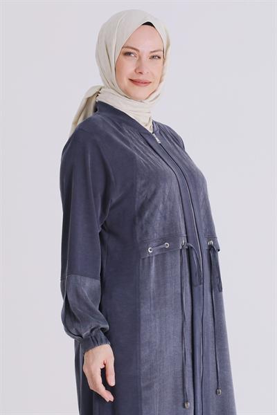 Behrem Büyük Beden Tesettür Ferace Lacivert OTW28082