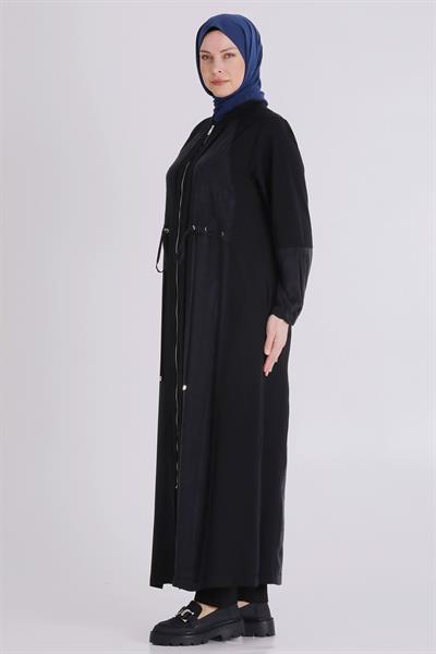Behrem Büyük Beden Tesettür Ferace Siyah OTW28082