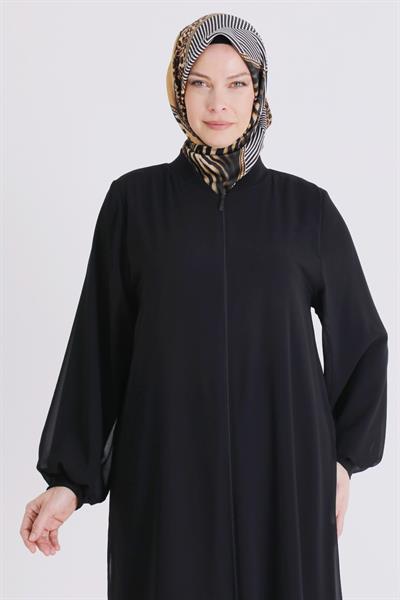 Behrem Büyük Beden Tesettür Ferace Siyah OTW2830