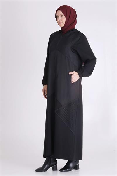 Behrem Büyük Beden Tesettür Ferace Siyah OTW28076