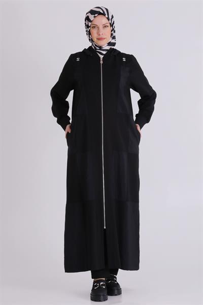 Behrem Büyük Beden Tesettür Ferace Siyah OTW28081