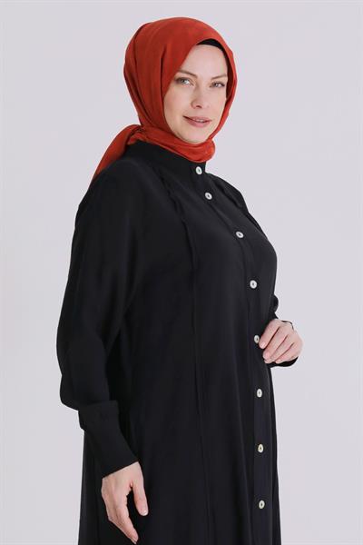 Behrem Büyük Beden Tesettür Ferace Siyah OTW2828