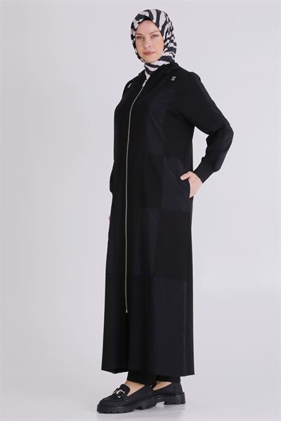 Behrem Büyük Beden Tesettür Ferace Siyah OTW28081