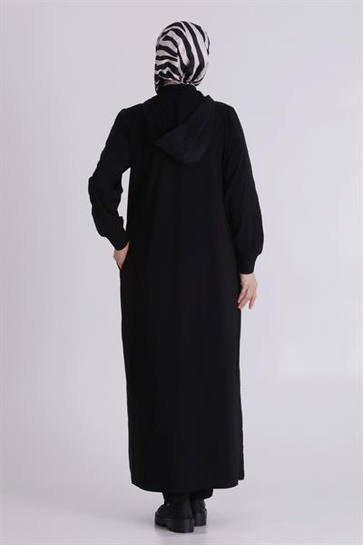 Behrem Büyük Beden Tesettür Ferace Siyah OTW28081