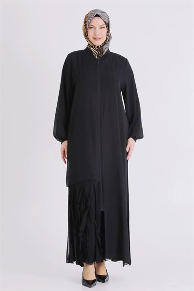 Behrem Büyük Beden Tesettür Ferace Siyah OTW2830