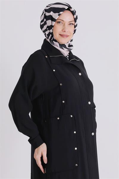 Behrem Büyük Beden Tesettür Ferace Siyah OTW28079