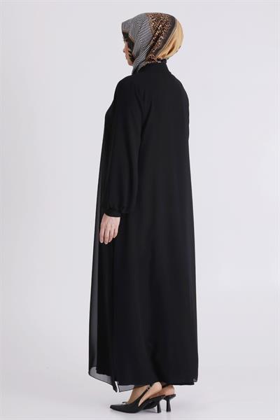 Behrem Büyük Beden Tesettür Ferace Siyah OTW2830