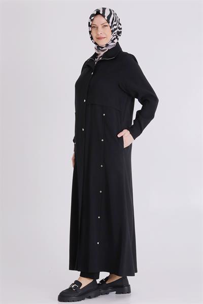 Behrem Büyük Beden Tesettür Ferace Siyah OTW28079